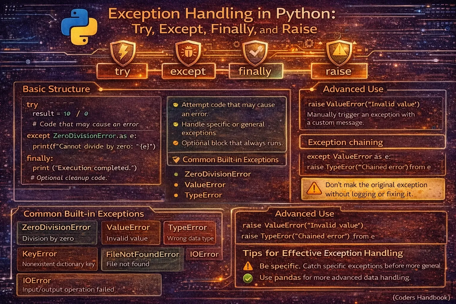 Exception Handling in Python: Try, Except, Finally, and Raise